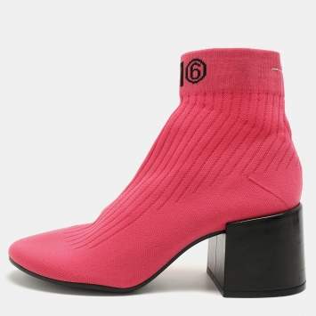 Pre Owned Maison Martin Margiela Pink Knit Fabric Ankle Length Boots Size 39