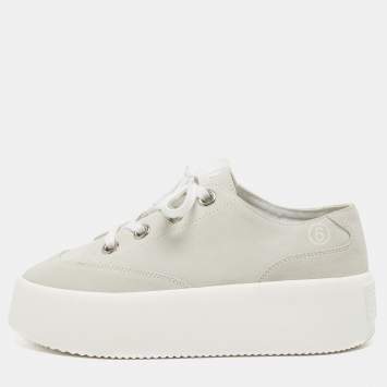 Pre Owned Maison Martin Margiela Grey Suede Tabi Lace Up Sneakers Size 39