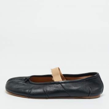 مملوكة مسبقًا Maison Martin Margiela Tabi Size 39.5 Black Leather Mary jane Ballet Flats