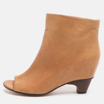 Pre Owned Maison Martin Margiela Size 36 Tan Leather Peep Toe Booties