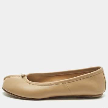 Pre Owned Maison Martin Margiela Tabi Size 36 Beige Leather Ballet Flats