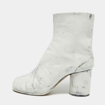 Pre Owned Maison Martin Margiela Size 38 White Leather Ankle Length Boots