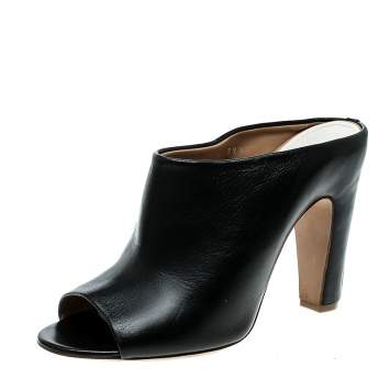 Pre Owned Maison Martin Margiela Black Leather Peep Toe Mules Size 39.5