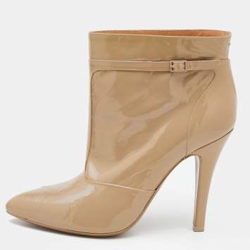 Pre Owned Maison Martin Margiela Beige Patent Leather Ankle Boots Size 37.5