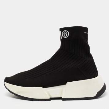 Pre Owned Maison Martin Margiela Black Knit Fabric Sock High Top Sneakers Size 39