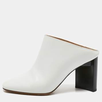 Pre Owned Maison Martin Margiela White Leather Block Heel Mules Size 38.5