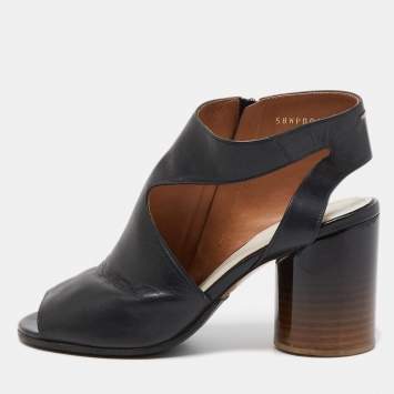 Pre Owned Maison Martin Margiela Black Leather Open Toe Sandals Size 37