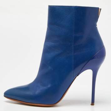 مملوكة مسبقًا Maison Martin Margiela Navy Blue Leather Pointed Toe Ankle Booties Size 39