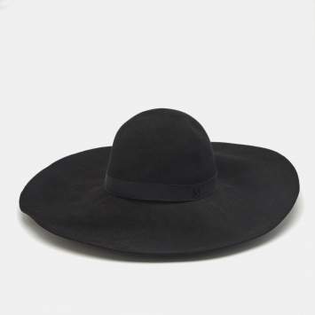 Pre Owned Maison Michel Paris Black Blanche Felt Wide-Brim Hat M