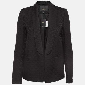 Pre Owned Maje Black Flocked Tonal Cotton Blend Blazer M