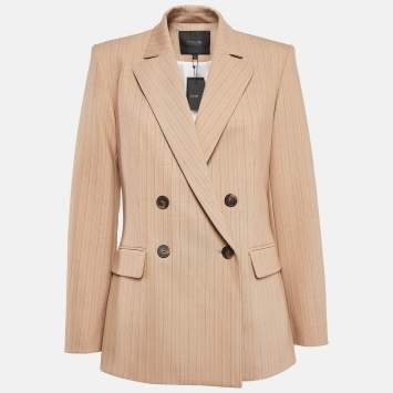 Pre Owned Maje Beige Pinstripe Wool Blend Double Breasted Blazer S