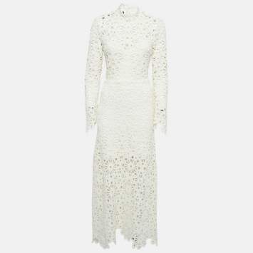 Pre Owned Maje Cream Crochet Guipure Lace-Up Back Midi Dress M