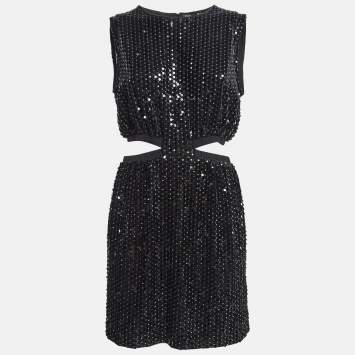 Pre Owned Maje Black Sequin Embellished Stretch Velvet Rassul Mini Dress M