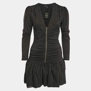 Pre Owned Maje Black Lurex Knit Mesh Ruched Ralone Mini Dress M