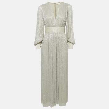 Maje Grey Lurex Plisse Long Dress M