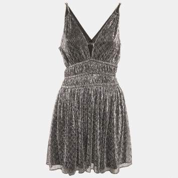 Maje Metallic Lamé Gathered Mini Dress S