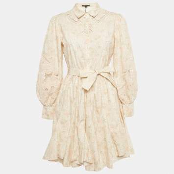 Pre Owned Maje Pink Floral Print Cotton Belted Rebelia Mini Dress S