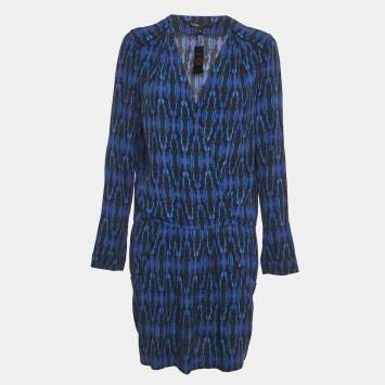 Pre Owned Maje Blue Printed Crepe Mini Dress L