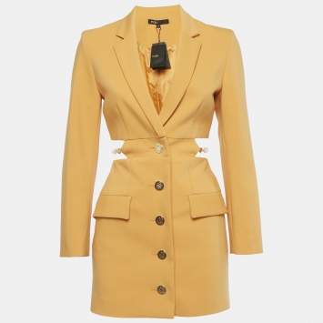 Pre Owned Maje Orange Cotton Embellished Openwork Tailored Dress S