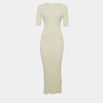 Pre Owned Maje Cream Rib Knit Frilled Rooly Maxi Dress S