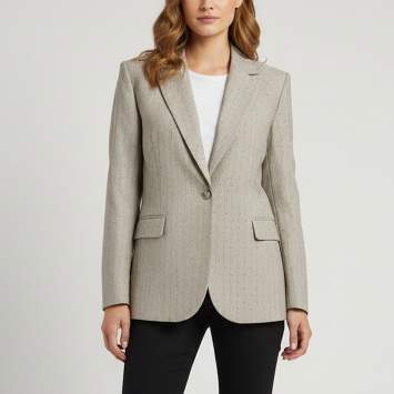 Pre Owned Maje Grey Striped Rhinestone Embellished Herringbone Vafil Blazer M