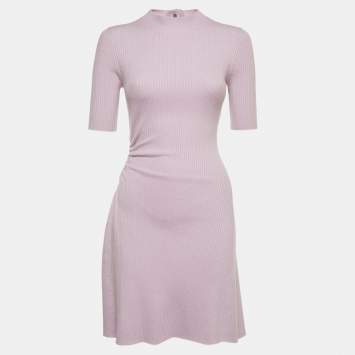Pre Owned Maje Lilac Rib Knit Short Sleeve Parma Hemstitch Mini Dress S