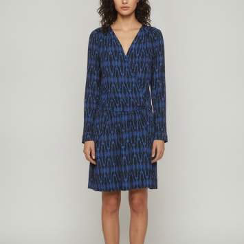 Pre Owned Maje Blue/Black Printed Crepe Drop Waist Raby Shift Dress L
