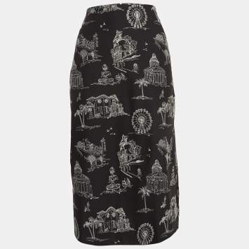 Pre Owned Maje Black Embroidered Crepe Midi Skirt S   