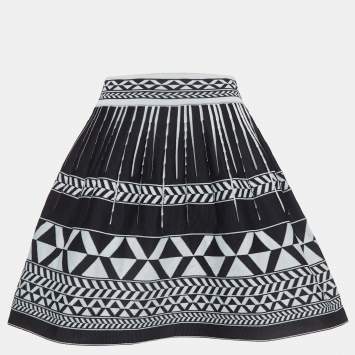 Pre Owned Maje Navy Blue Patterned Knit Flared Mini Skirt S