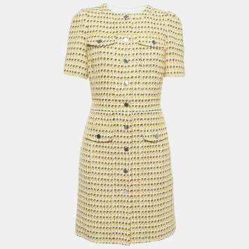 Pre Owned Maje Yellow Tweed Mini Dress L