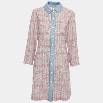 Pre Owned Maje Red/Blue Tweed Shirt Mini Dress XL
