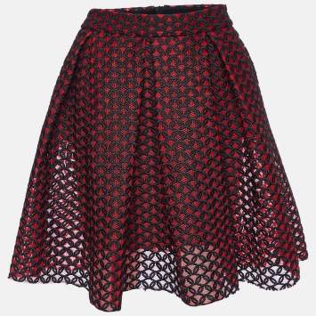 Pre Owned Maje Rouje Embroidered Mesh Juliette Flared Skirt S