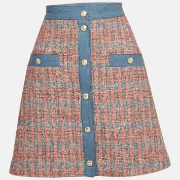 Pre Owned Maje Multicolor Tweed Buttoned Front Mini Skirt L