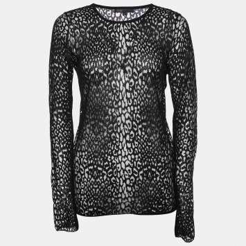 Pre Owned Maje Black Patterned Lace Full Sleeves Top S