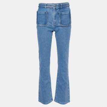 Pre Owned Maje Blue Denim Braid Detail Flared Jeans S