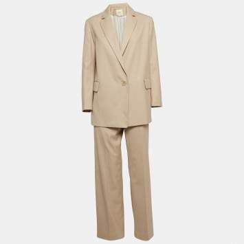Pre Owned Maje Beige Wool Blend Single Breasted Pants Suit S