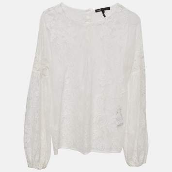 Pre Owned Maje White Lace Long Sleeves Blouse L