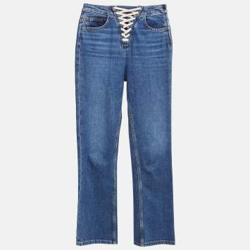 Maje Blue Lace-Up Denim High Rise Jeans XS Waist 26"