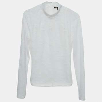 Pre Owned Maje White Floral Lace Semi Sheer Top S