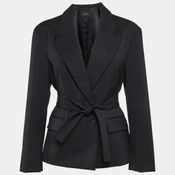 Pre Owned Maje Black Wool-Blend Belted Blazer L