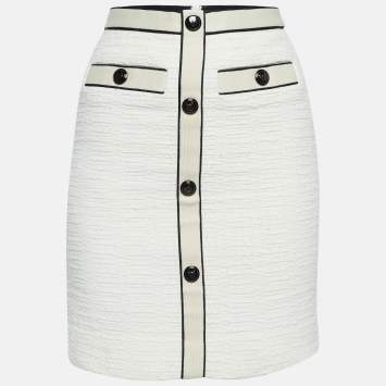 Pre Owned Maje Off- White Joppy Decorative-Button Tweed Mini Skirt XS