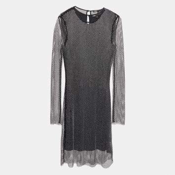 Pre Owned Maje Black Mesh Embellished Midi Dress M