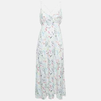 Pre Owned Maje White Printed Jacquard Lace-Up Back Midi Dress S
