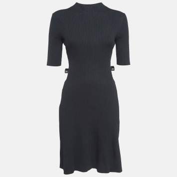 Pre Owned Maje Black Rib Knit Cut-Out Detail Midi Dress L