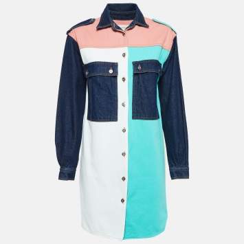 Pre Owned Maje Colorblocked Denim Buttoned Short Dress S
