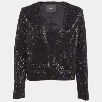 Pre Owned Maje Black Sequin Cropped Jacket S
