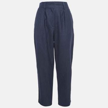 Pre Owned Maje Blue Pinstriped Wool Formal Trousers M