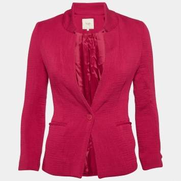 Pre Owned Maje Pink Crinkle Crepe Single Breasted Blazer M