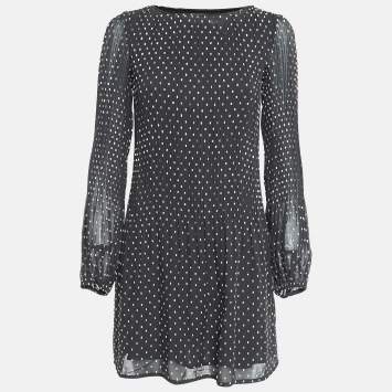 Pre Owned Maje Black Polka Dot Chiffon Rockito Pleated Mini Dress S