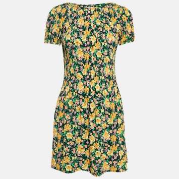 Pre Owned Maje Multicolor Floral Print Crepe Pleated Mini Dress S